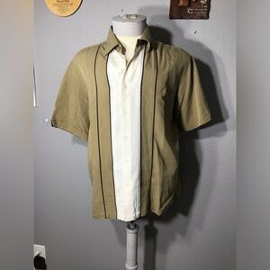 Cubavera Guayabera Shirt Men’s Size L Brown/Cream  Button Front Short Sleeve